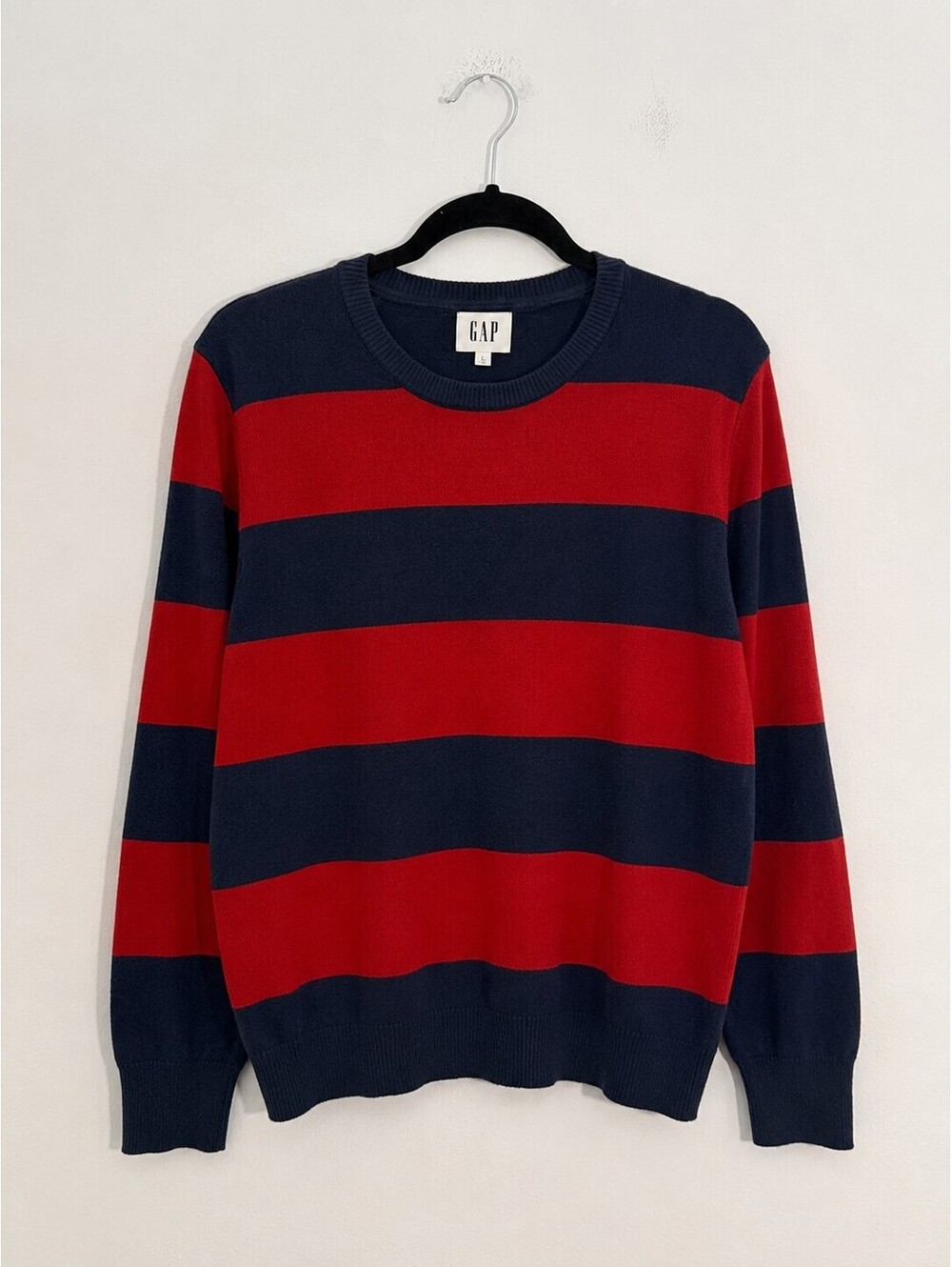 Gap Merino Wool Blend Striped Crewneck Sweater Red Navy Size L
